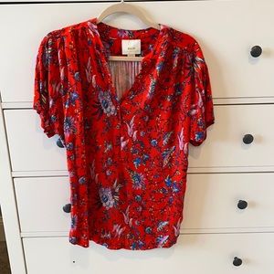 Maeve by Anthropologie Red Floral Blouse